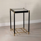Park Lane 18 Leather Side Table featuring black leather and brass hardware accents.