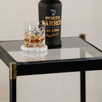 Park Lane 18 Leather Side Table with a whiskey glass and a bottle on top.