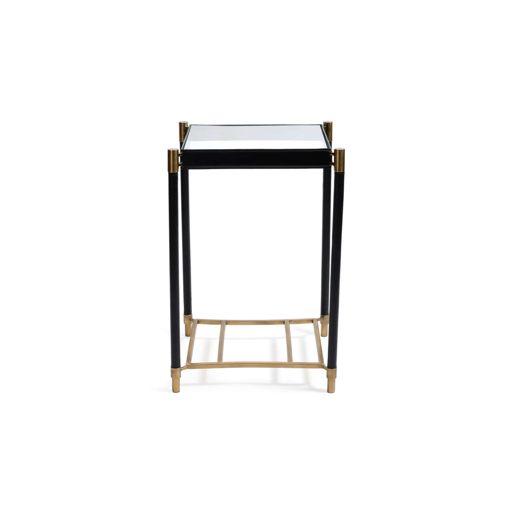 Park Lane 18 Leather Side Table featuring black leather legs and brass collar fittings.