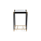 Park Lane 18 Leather Side Table featuring black leather legs and brass collar fittings.