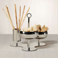 Locarno 3-Tier Condiment Set - PREORDER featuring polished bowls and serving sticks on a sculptural base.