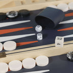 Monaco 19" Backgammon Set featuring a stylish playing field with dice and checkers in a luxurious design.