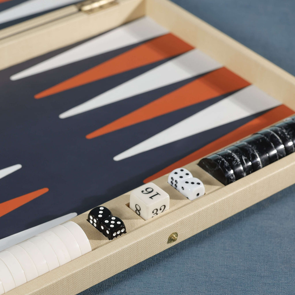 Monaco 19" Backgammon Set with dramatic gameplay features and stylish dice, showcasing vibrant colors on the board.
