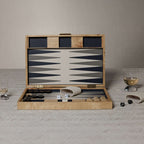 Marbella Backgammon Set featuring burl wood veneer and elegant design elements.