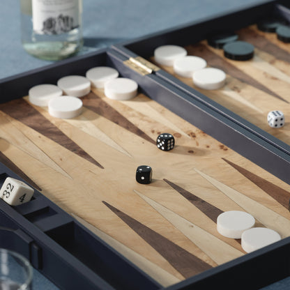Geneva 19" Backgammon Set - Marine Blue Leather