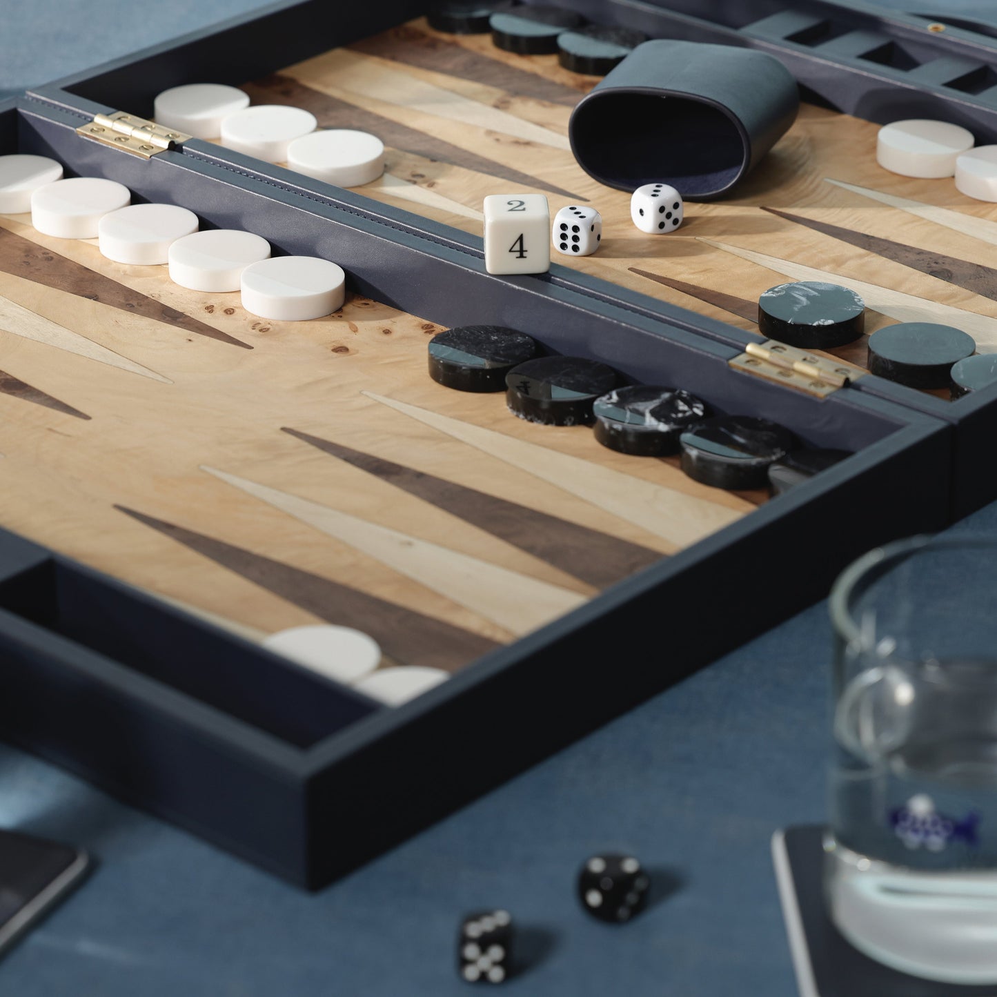 Geneva 19" Backgammon Set - Marine Blue Leather