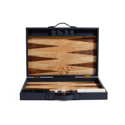 Geneva 19" Backgammon Set - Marine Blue Leather