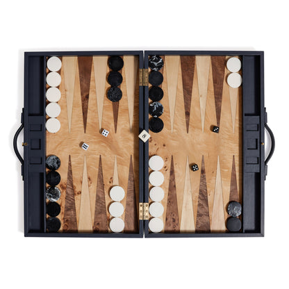 Geneva 19" Backgammon Set - Marine Blue Leather