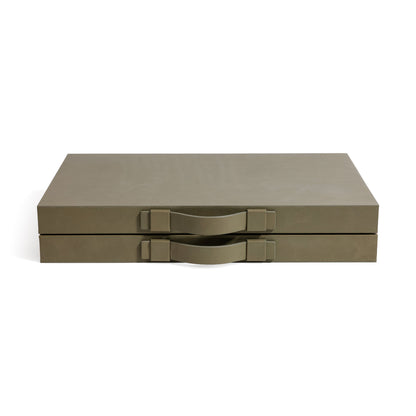 Geneva 19" Backgammon Set - Dusty Green Leather