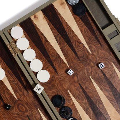Geneva 19" Backgammon Set - Dusty Green Leather