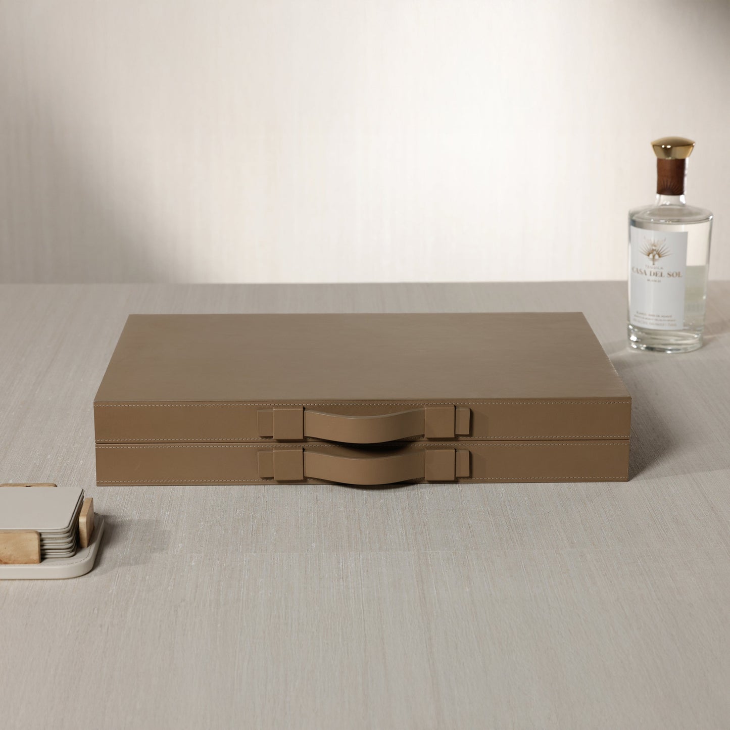 Geneva 19" Backgammon Set - Taupe Leather