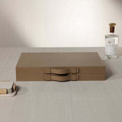 Geneva 19" Backgammon Set - Taupe Leather