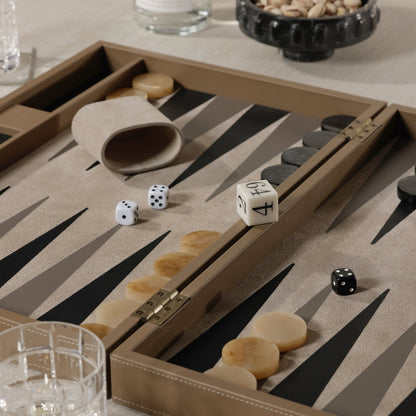 Geneva 19" Backgammon Set - Taupe Leather