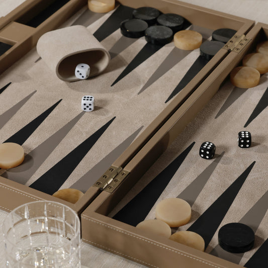 Geneva 19" Backgammon Set - Taupe Leather
