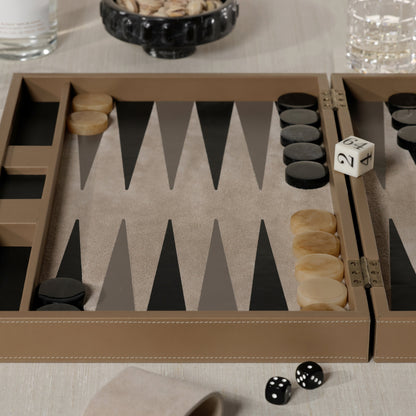 Geneva 19" Backgammon Set - Taupe Leather