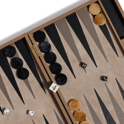 Geneva 19" Backgammon Set - Taupe Leather