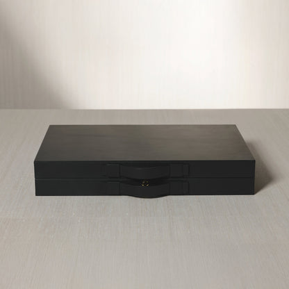 Geneva 19" Backgammon Set - Midnight Black Leather