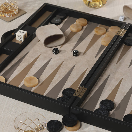 Geneva 19" Backgammon Set - Midnight Black Leather