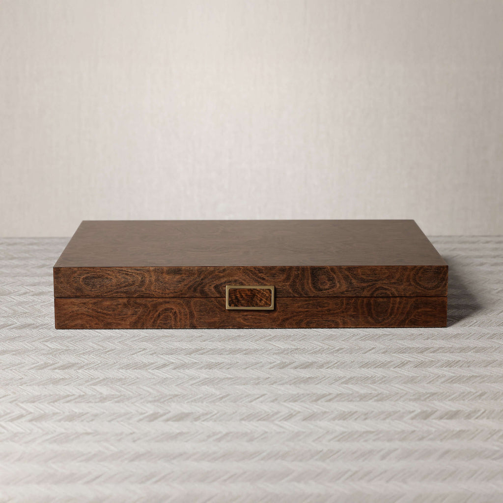 Palma de Mallorca 19" Backgammon Set - Elegant wooden casing with deep espresso burl veneer.