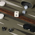 Palma de Mallorca 19" Backgammon Set featuring dice and game pieces on a stylish board.