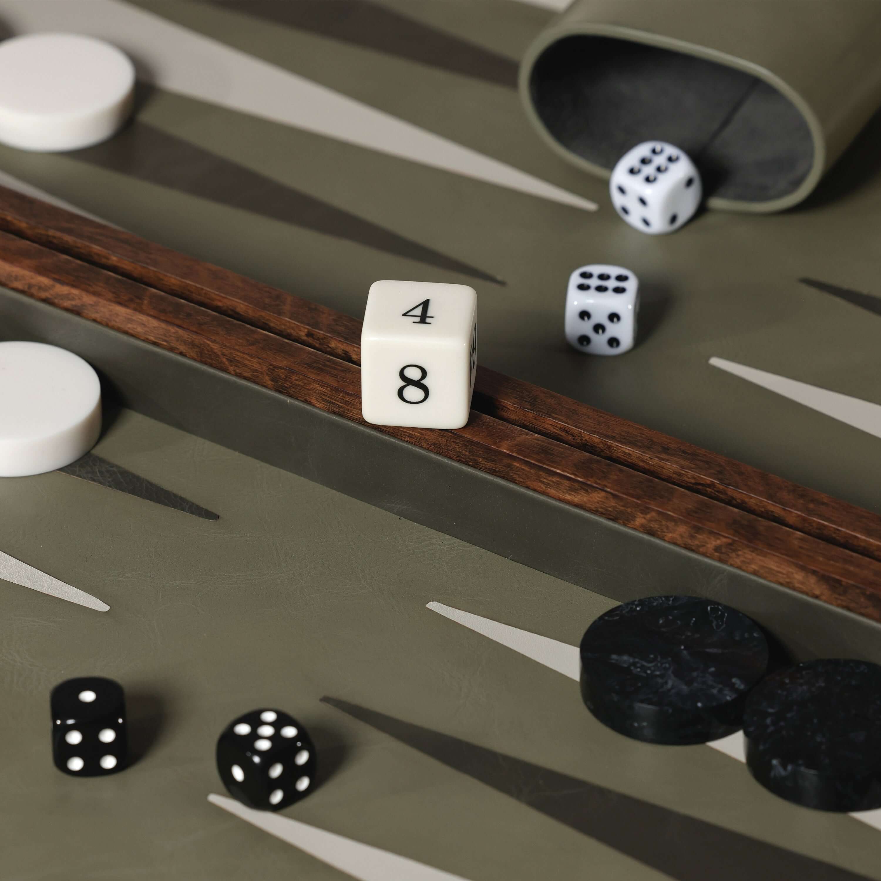 Palma de Mallorca 19" Backgammon Set featuring dice and game pieces on a stylish board.