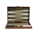 Palma de Mallorca 19" Backgammon Set opened with distinctive design and wood finish.