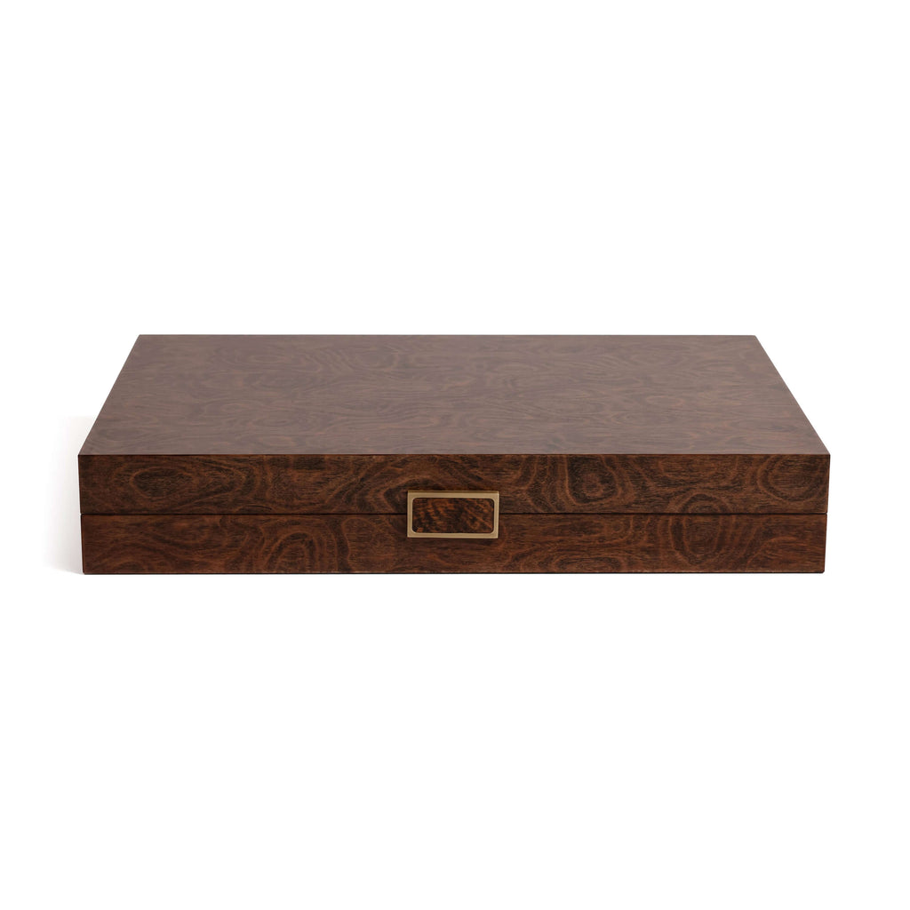 Palma de Mallorca 19" Backgammon Set, elegant wooden design with rich espresso burl veneer.