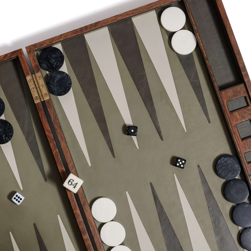 Palma de Mallorca 19" Backgammon Set featuring elegant design and unique game pieces.