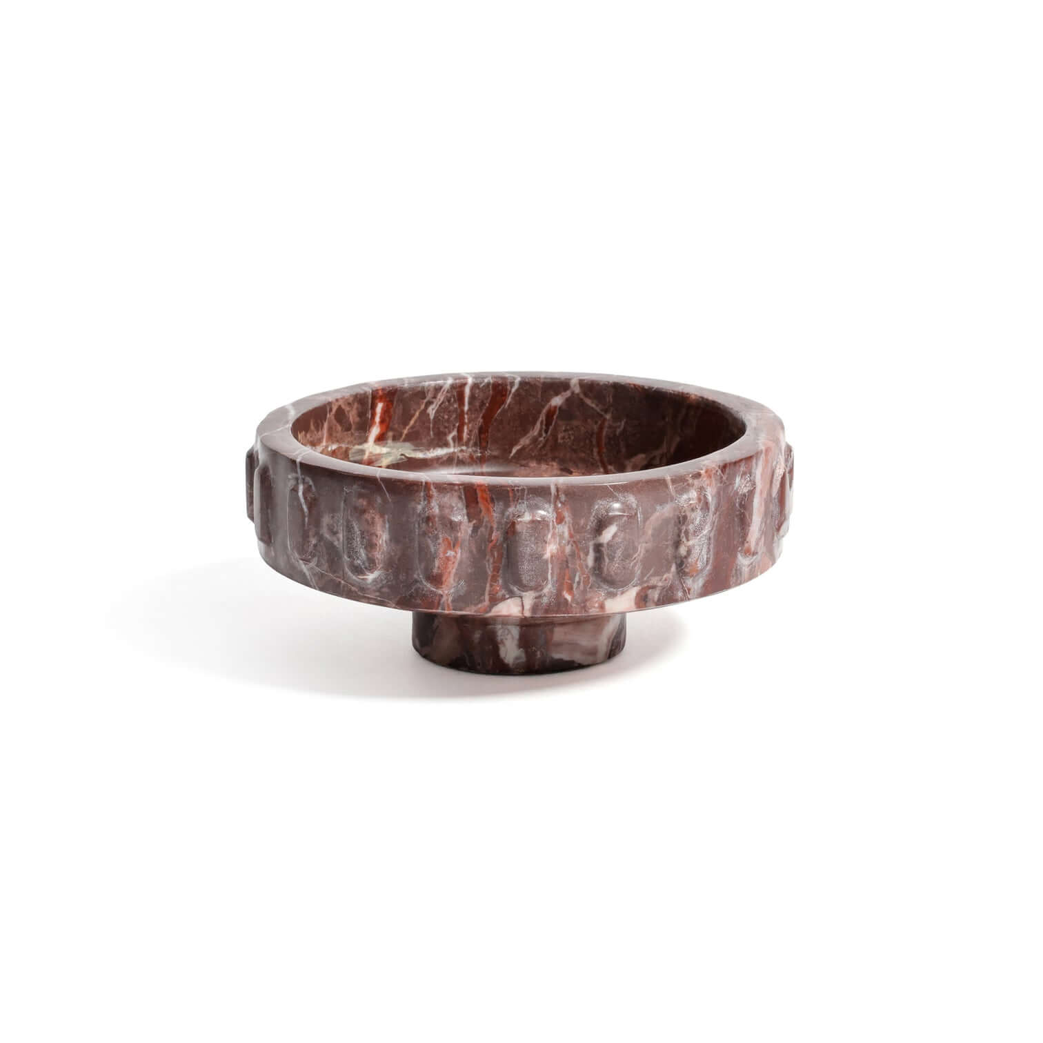 Marbella Bowl - Red Levanto showcasing its unique deep burgundy stone with bold white veining.