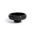 Black Marquina Marbella Bowl featuring carved oval medallions and silver veining, small size, bold architectural design.