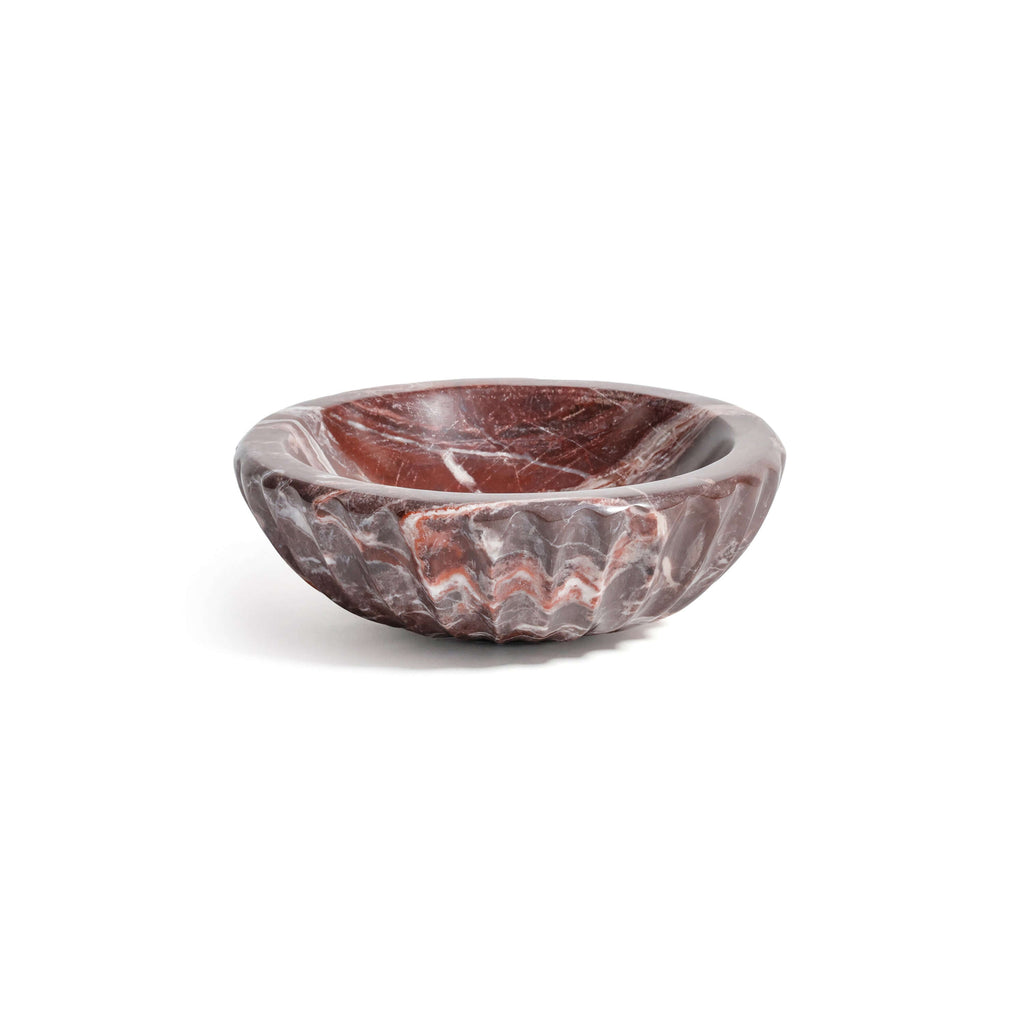 Selene Marble Bowl in Red Levanto with deep, rounded fluting, crafted from natural marble.