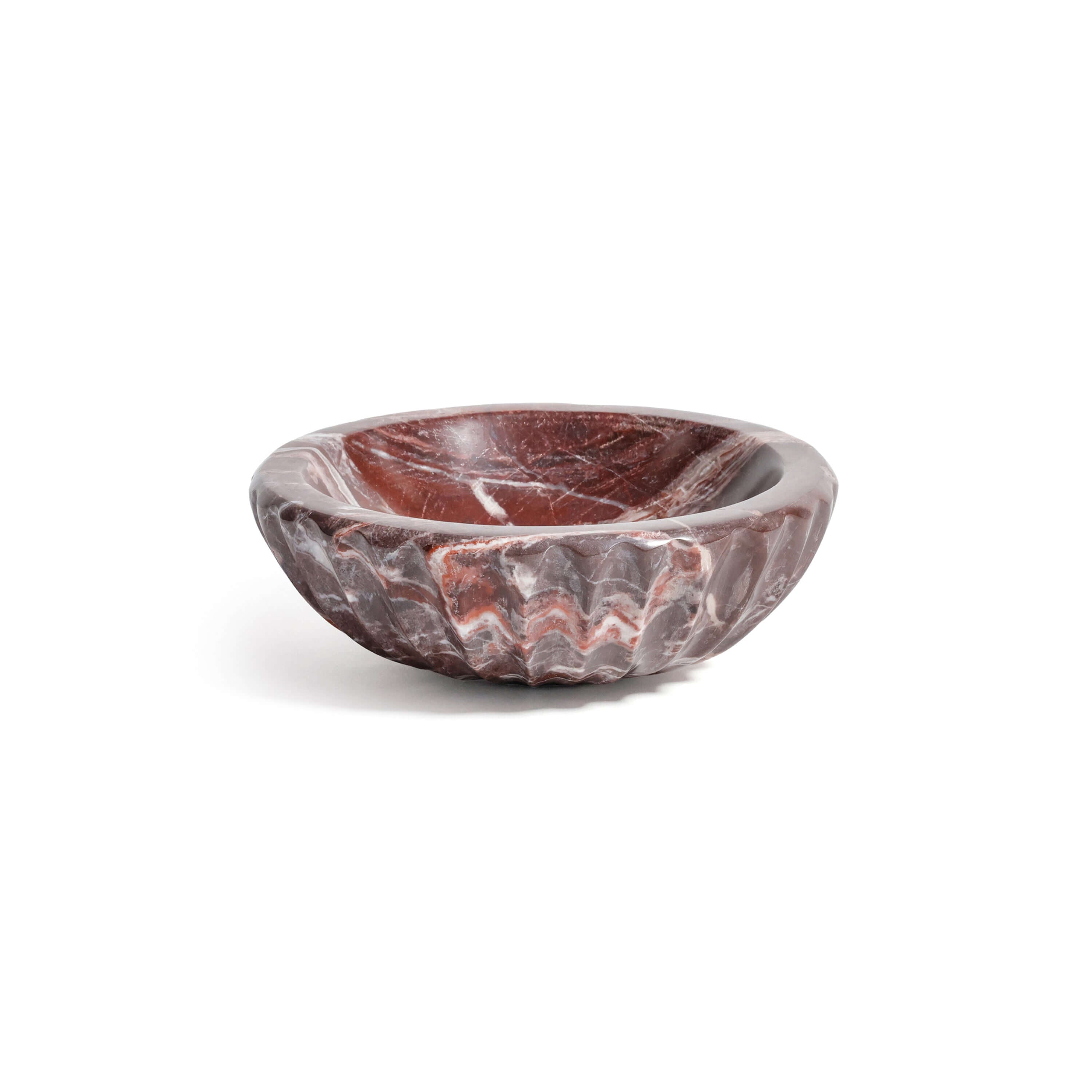 Selene Marble Bowl in Red Levanto with deep, rounded fluting, crafted from natural marble.