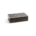 The Corinthia Box in deep charcoal shagreen with cream resin border, showcasing its luxurious texture and design.