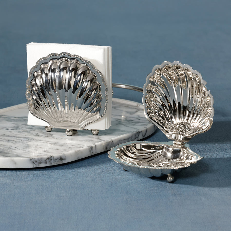 Cap Ferrat Fan Shell Napkin Holder - Polished Nickel