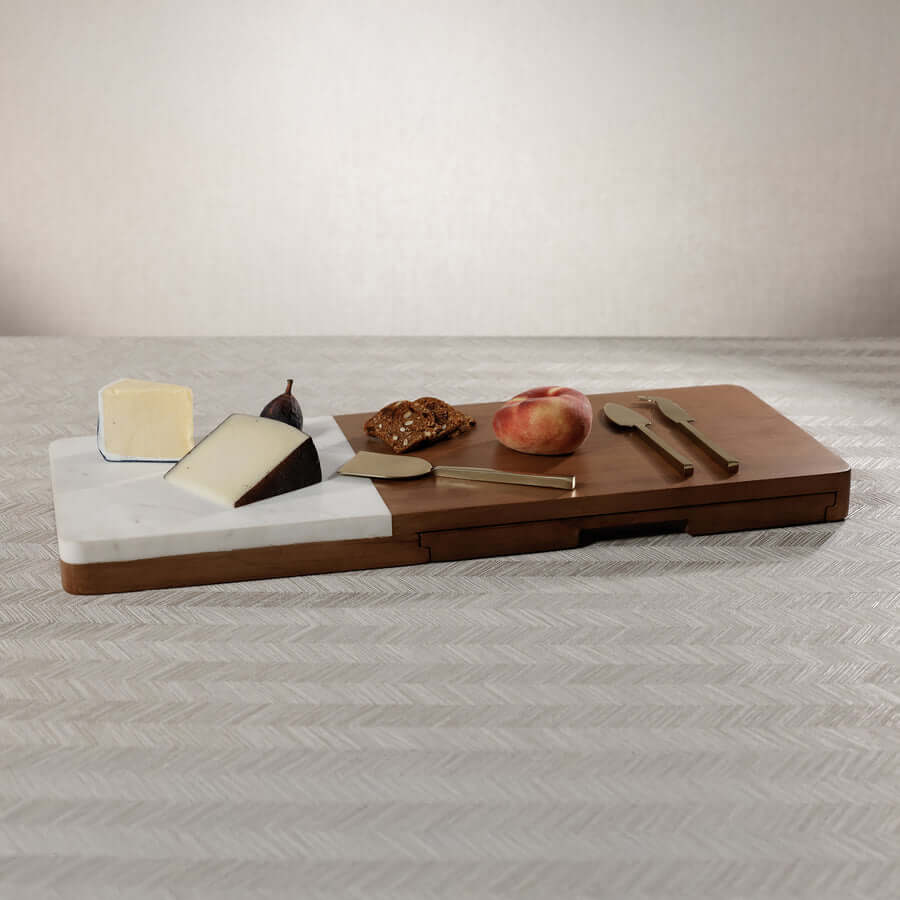 Marble & Mango Wood Charcuterie Board with Serving Tool Set