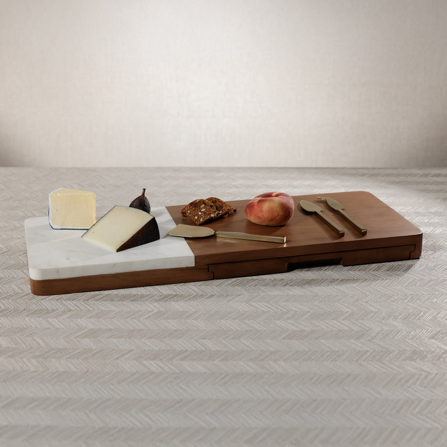 Marble and Mango Wood Charcuterie Board with Serving Tool Set