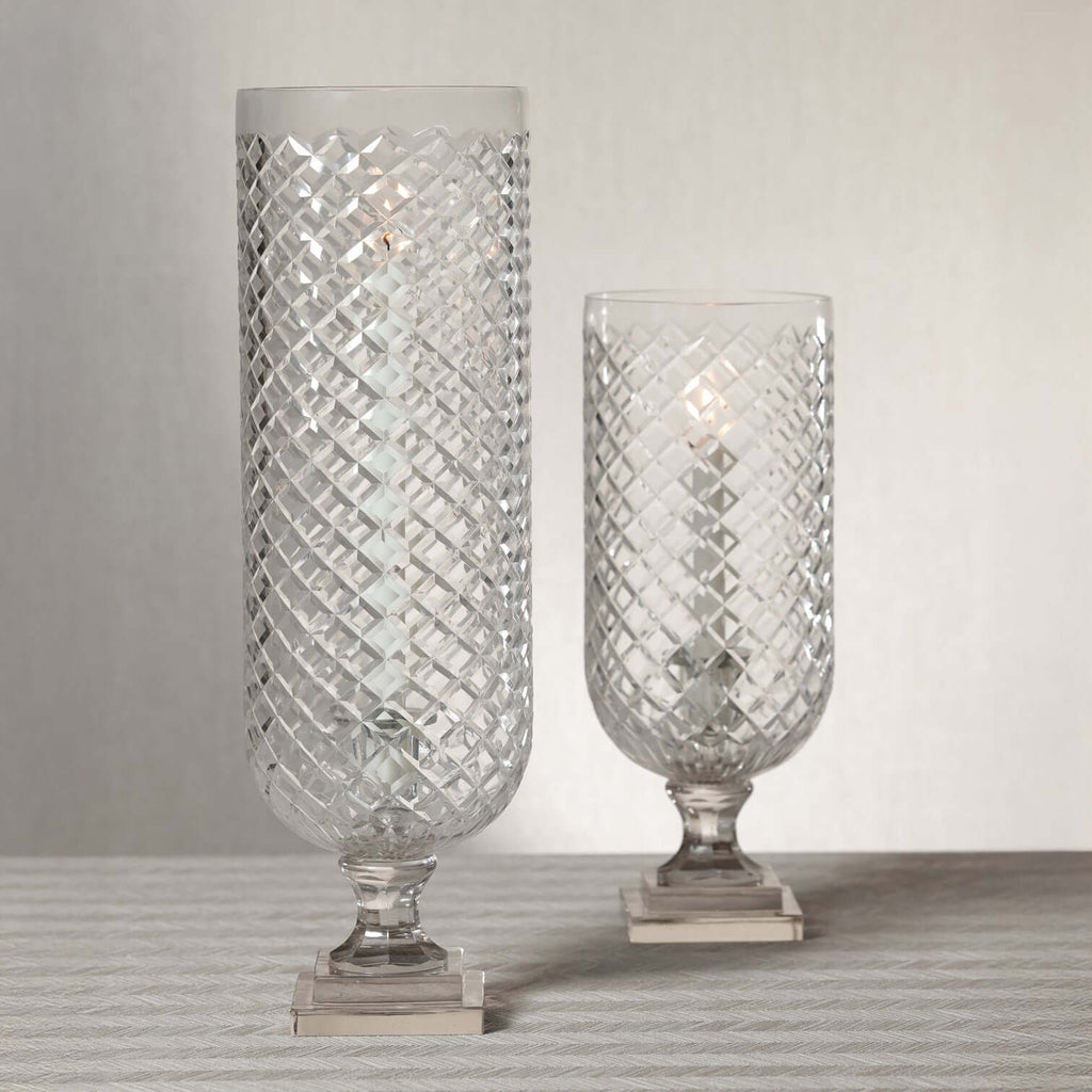 Maison de Verre Diamond Cut Glass Hurricane Taper Holder - CARLYLE AVENUE