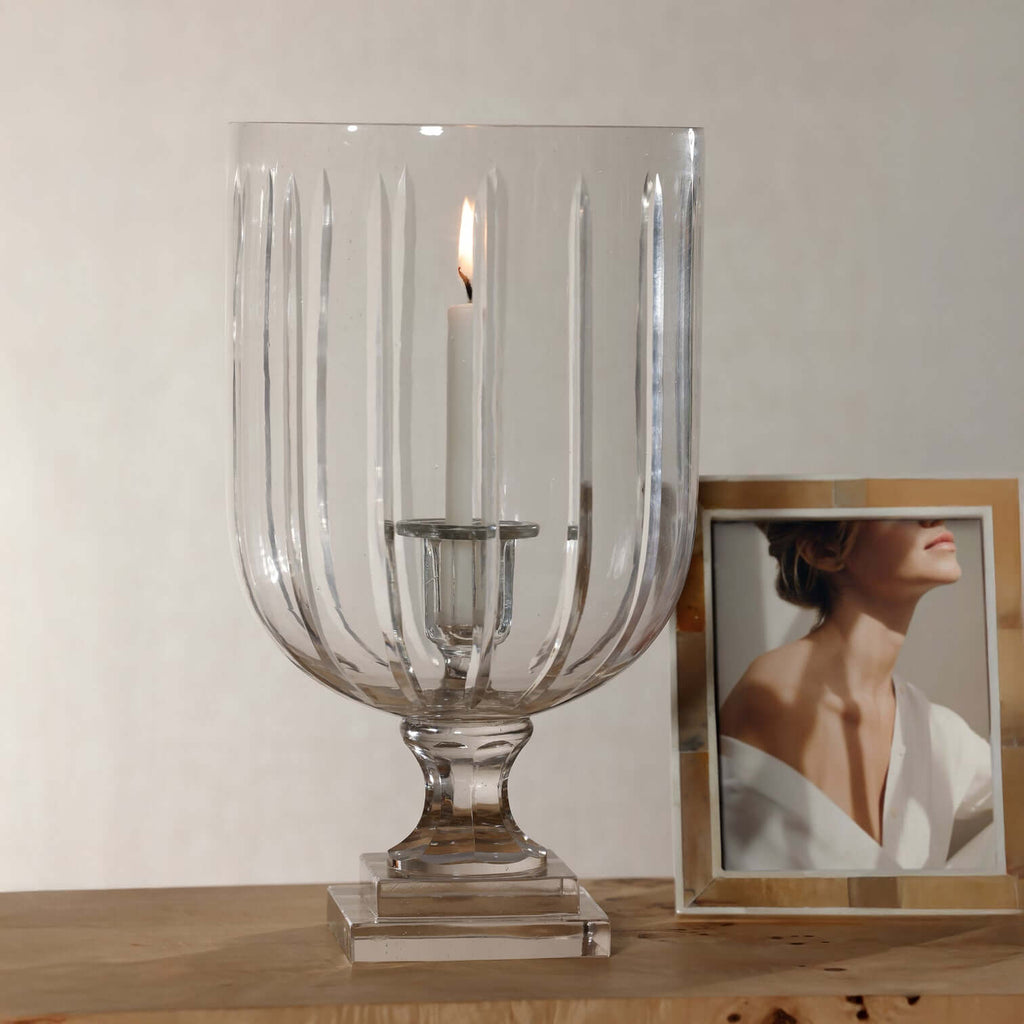 Maison de Verre Straight Cut Glass Hurricane Taper Holder - CARLYLE AVENUE