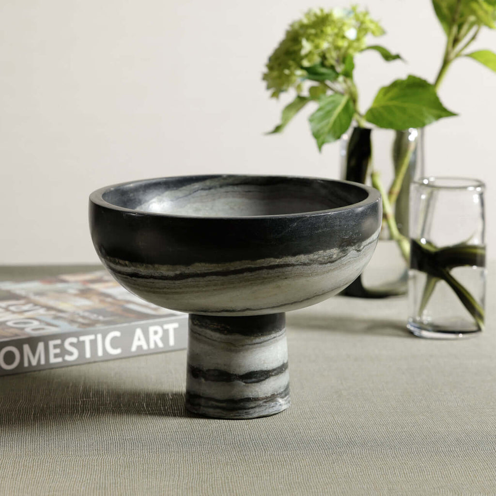 Black Panda Marble Footed Bowl