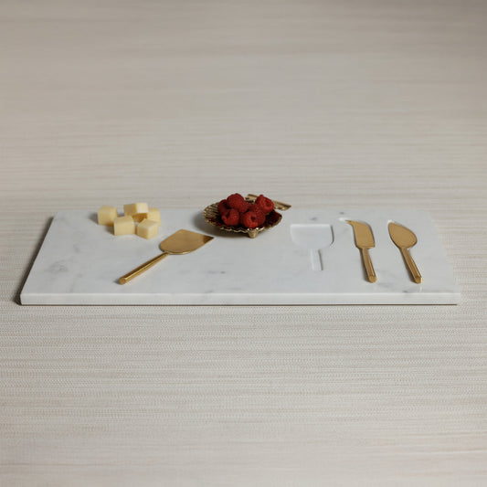 White Marble Tray with Set of 3 Cheese Tools