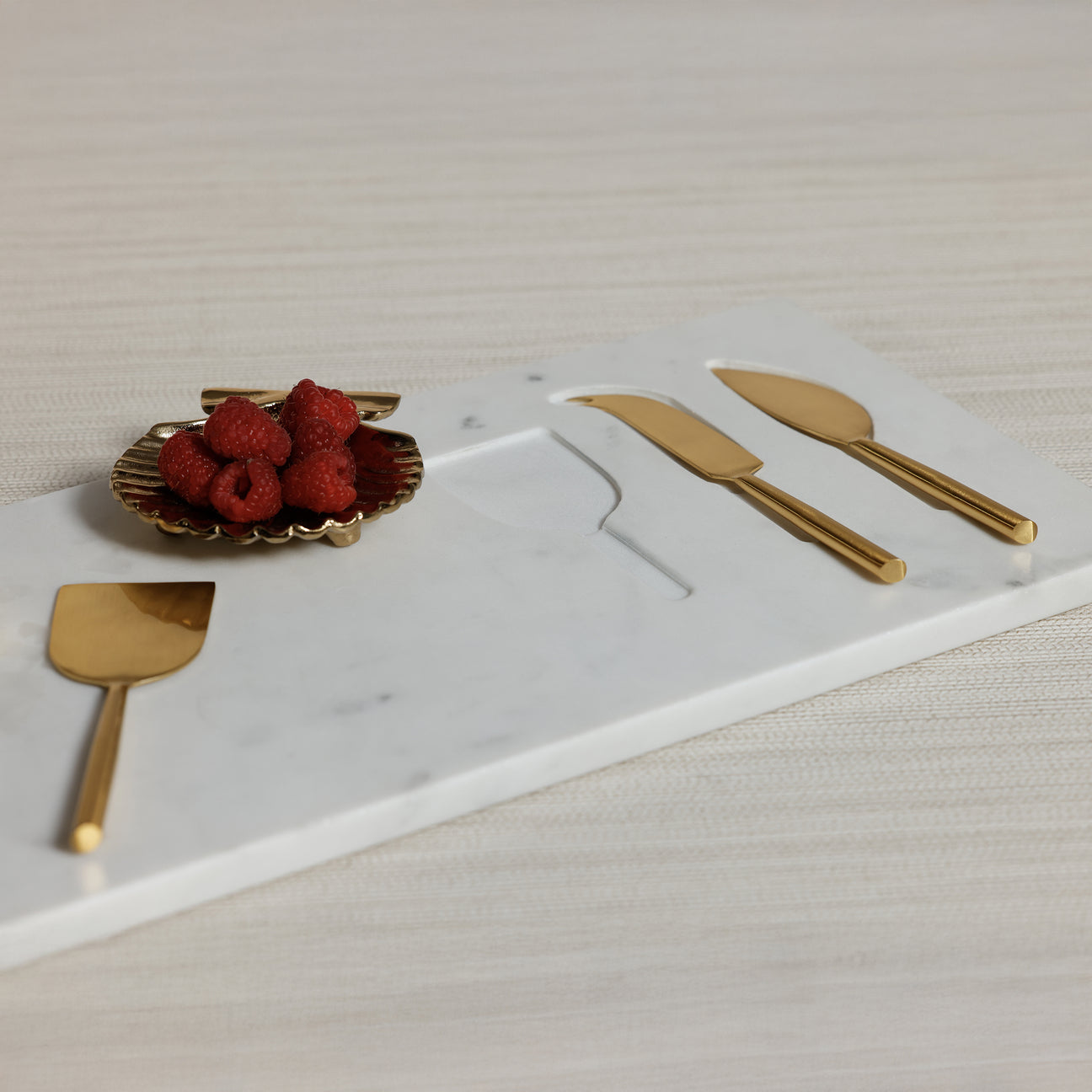 White Marble Tray with Set of 3 Cheese Tools