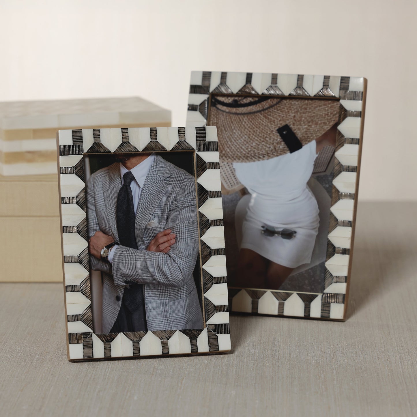 Lagos White Bone & Chiseled Horn Inlaid Photo Frame