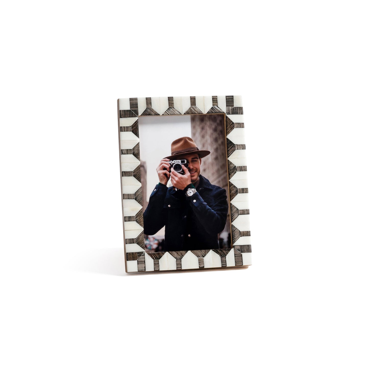 Lagos White Bone & Chiseled Horn Inlaid Photo Frame