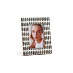 Sahara White Resin with Oval Chiseled Horn Photo Frame displayed with an image of a woman.