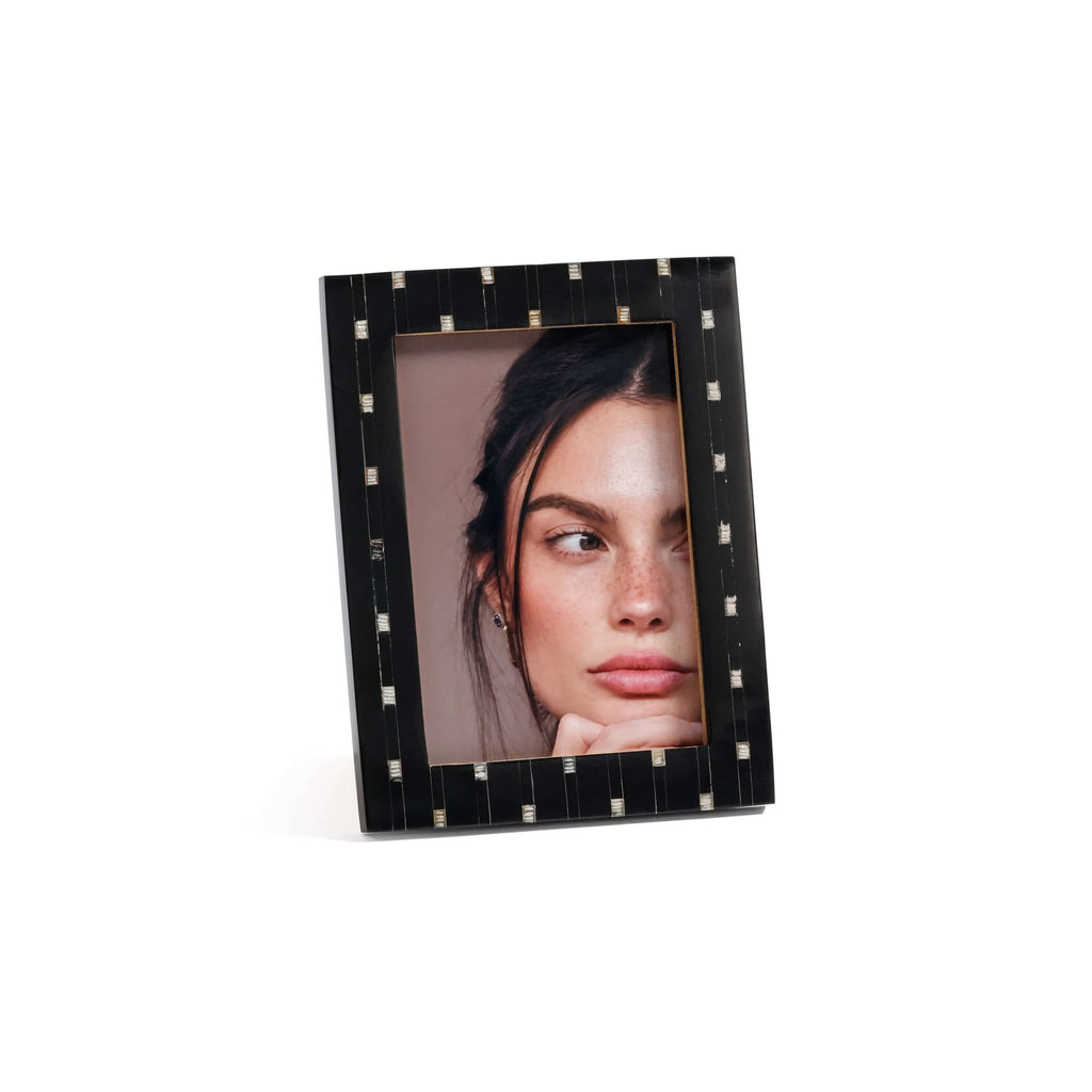 Mamounia Black Resin with Small Chiseled Horn Design Photo Frame - Photo Frames by Carlyle Avenue