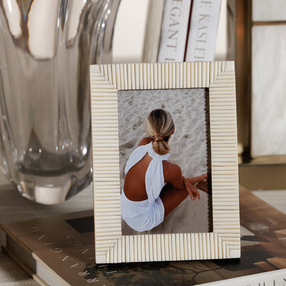 Nubia White Bone Ribbed Photo Frame