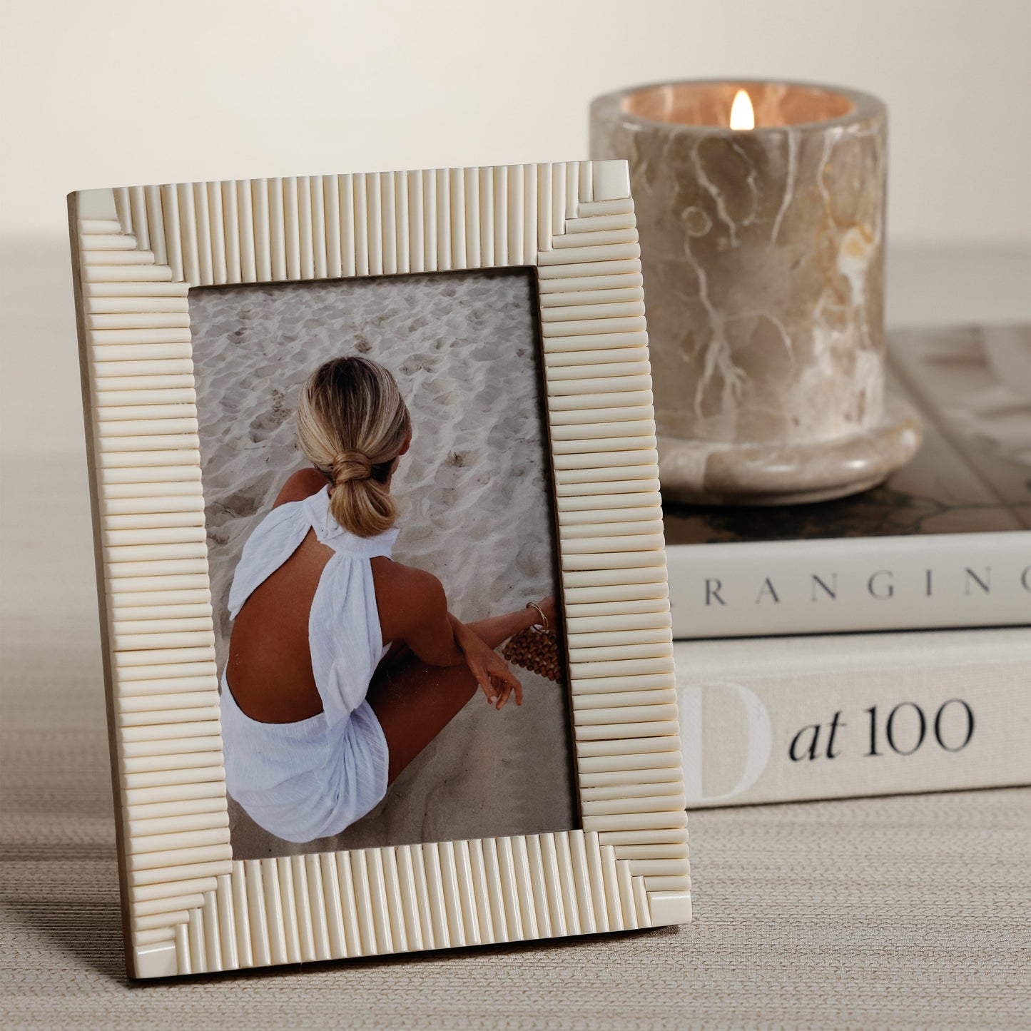 Nubia White Bone Ribbed Photo Frame