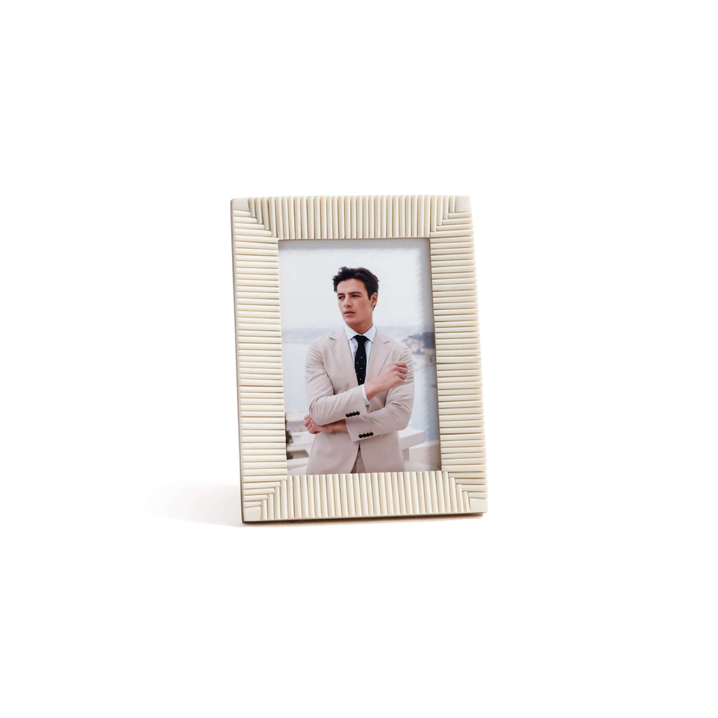 Nubia White Bone Ribbed Photo Frame showcasing hand-carved white bone texture and small size design.