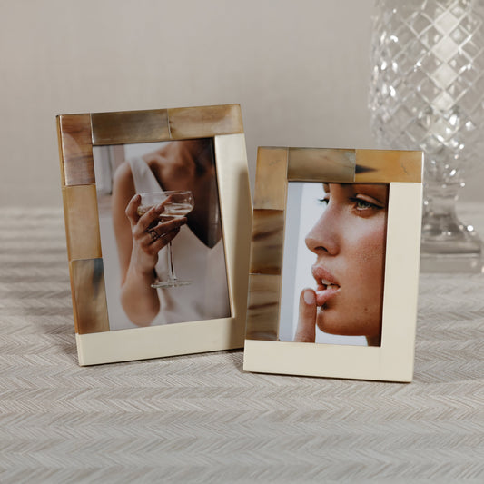White Horn and Ivory Resin Photo Frame