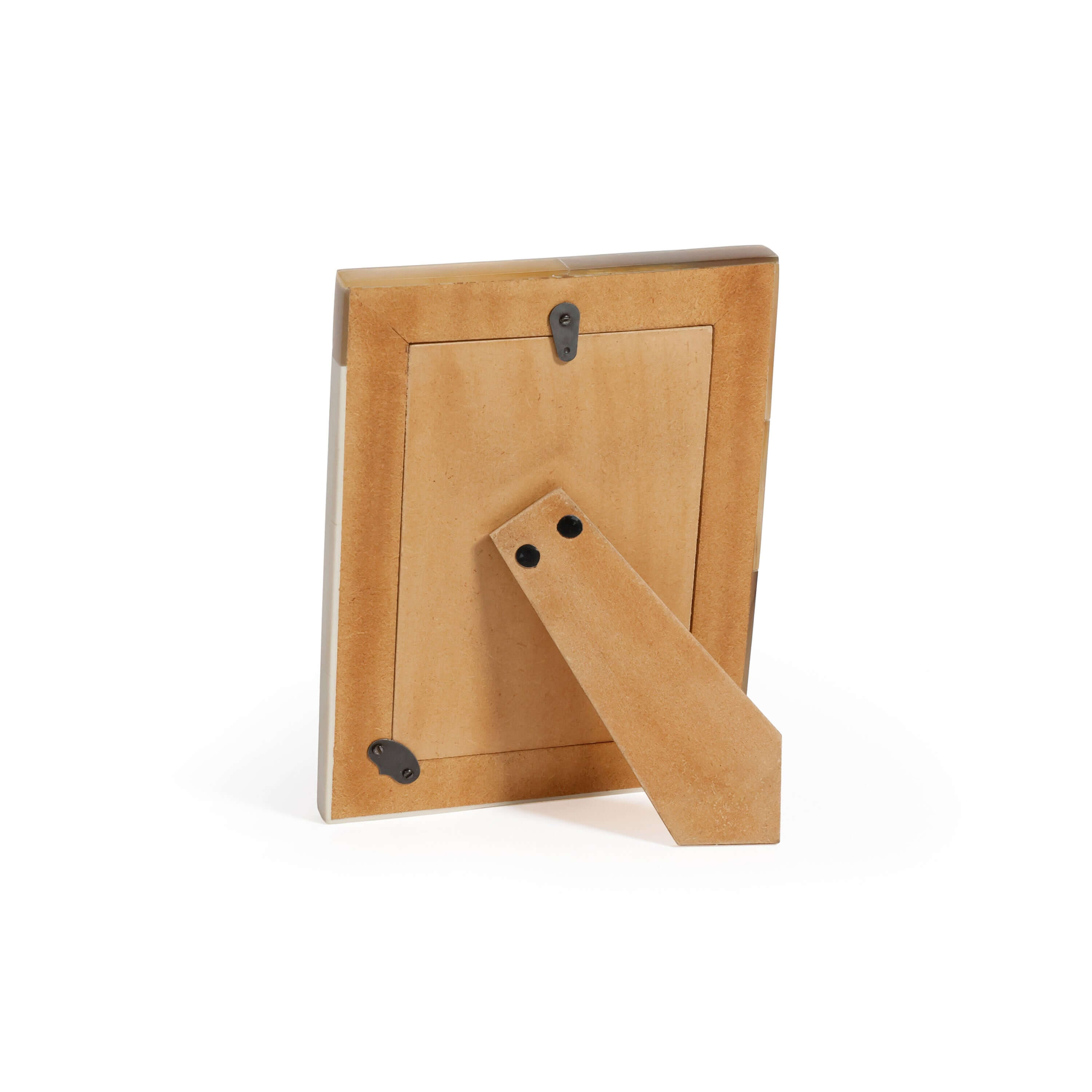 Back view of White Horn and Ivory Resin Photo Frame showcasing its smooth construction and stand.